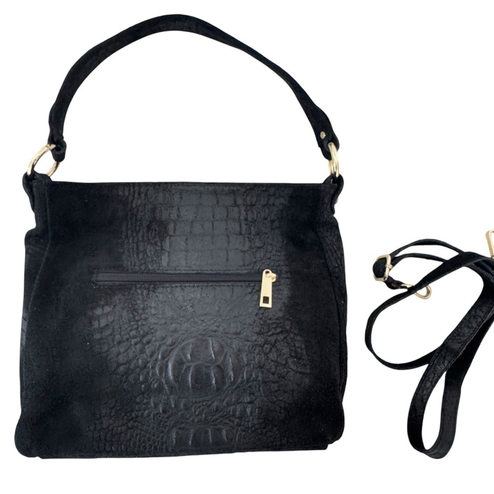 Anna Morellini Dania Shopper Black Cow Leather Crossbody Shoulder Bag Made Italy - Picture 4 of 11